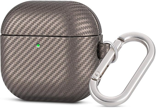 Leather Case - for AirPods 4th Generation Case Cover with Keychain - Selected Skin-Friendly Leather, Carbon Fibre Texture, Handmade Drop Protective Hard Cover for AirPods 4 - Desert Titanium