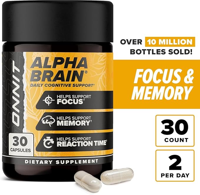 ONNIT Alpha Brain Premium Nootropic Brain Supplement for Men & Women - Caffeine-Free Focus Capsules for Concentration, Mental Clarity & Memory Support - Cat's Claw, Bacopa, Oat Straw (30ct 2-Pack)