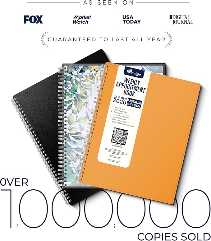 Ensight 2026 Appointment Book & Planner Ensight 6.5 x 8.5 inches Large Tabbed Daily Hourly Weekly Planner Schedule Book 30 Minute time Slots Business & Personal Planner Jan 2026 Dec 2026 Yellow