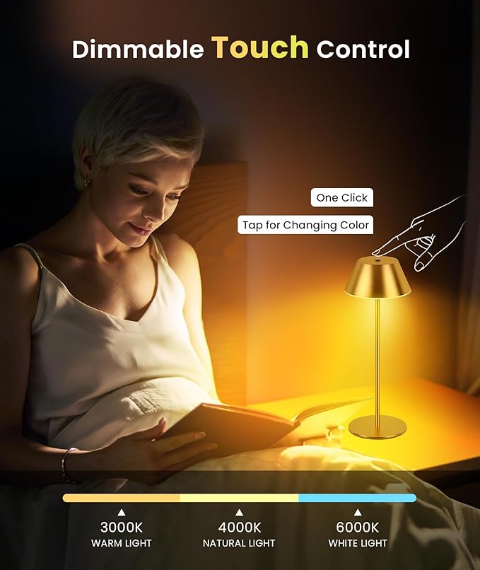 LOFTEK Cordless Table Lamp, 5200mAh Battery, 3 Adjustable Height (Gold, 1 Pack)