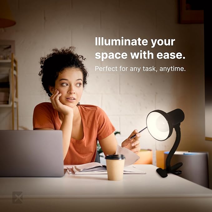 Xtricity LED Clip on Desk Lamp with 360° Flexible Gooseneck, Reading Light for Bed Headboard– 6W A19 Bulb Included, 120V, On/Off Switch, 10.25” Height Table Lamp with Black Finish