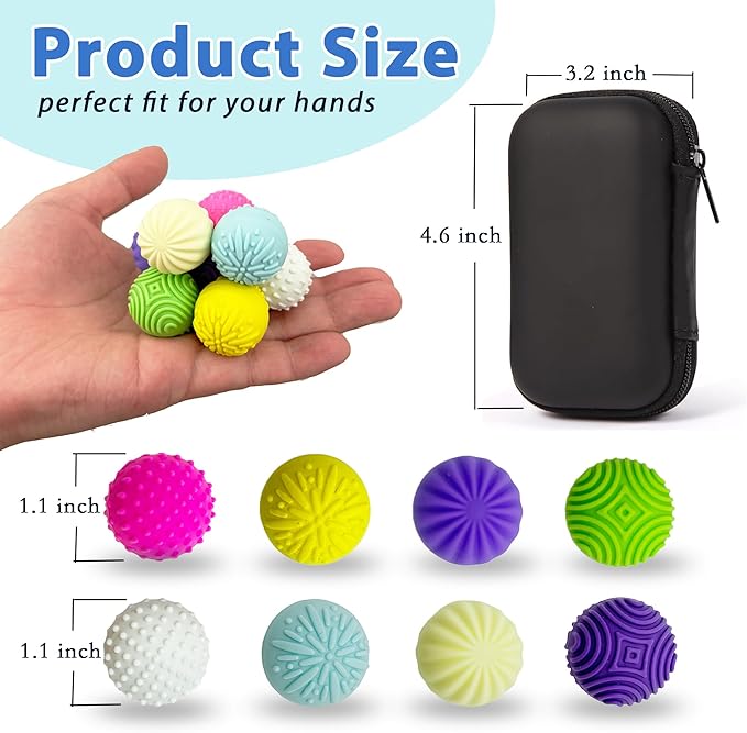 8 Pack Silicone Magnetic Fidget Balls Toys, Weighted Stress Relief Sensory Toys for Adults Teens, 4 Multi Color Texture Quiet Magnet Fidgets Ball for Autism ADHD Anxiety with Organizer Box