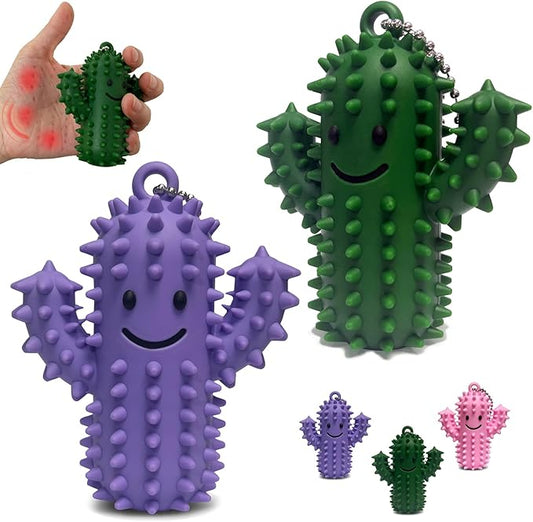 Pain Fidget Toys for Adults, Spiky Silicone Sensory Tool for Anxiety Relief - Acupressure Cactus for Deep Pressure Stimulation & Focus, Silent Portable Stress Keychain, Easy to Clean (Green+Purple)