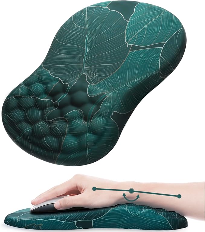 Mouse Pad Wrist Support, Ergonomic Mouse Pad with Wrist Rest, Comfortable Computer Mouse Pad for Laptop, Pain Relief Mousepad with Non-Slip PU Base Banana Leaf Green