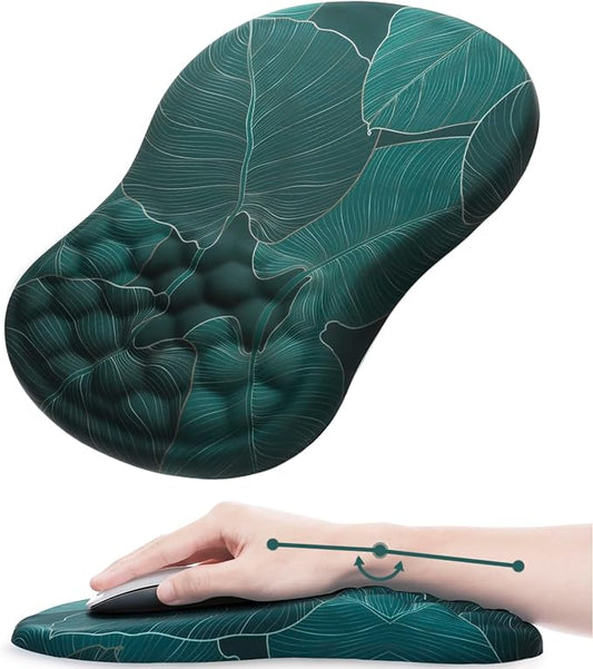 Mouse Pad Wrist Support, Ergonomic Mouse Pad with Wrist Rest, Comfortable Computer Mouse Pad for Laptop, Pain Relief Mousepad with Non-Slip PU Base Banana Leaf Green