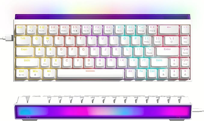 Womier 60% Percent Keyboard with Light Box, Wired Keyboard Gaming Mechanical with MCA Keycaps, OEM Profile, Programable, 64 Keys Hot Swap RGB Cream Key Board for PC Computer Win/MAC (WK68 PRO-White)