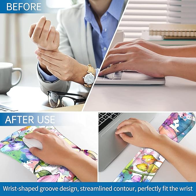 RICHEN Keyboard Wrist Rest Pad and Mouse Wrist Rest Support Mouse Pad Set,Sturdy & Comfortable & Lightweight for Easy Typing & Pain Relief-Ergonomic Support (Watercolor Flowers)