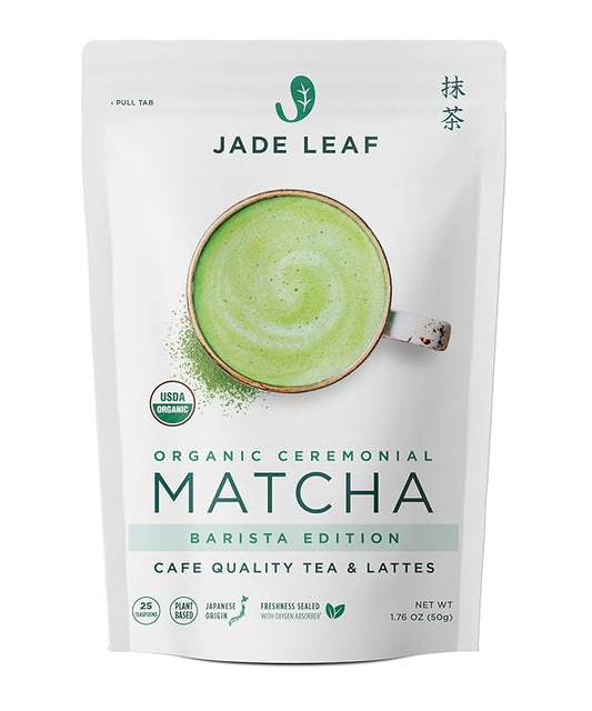 Jade Leaf Matcha Organic Ceremonial Grade Green Tea Powder - Barista Edition For Cafe Quality Tea & Lattes - Authentic Japanese Origin (1.76 Ounce Resealable Pouch)