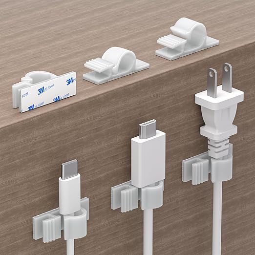 XHF 100pcs Adhesive Cable Wire Clips White, Outdoor Cable Management Wire Organizer Cord Holder for Under Desk, Car, Wall, TV PC Ethernet Cable