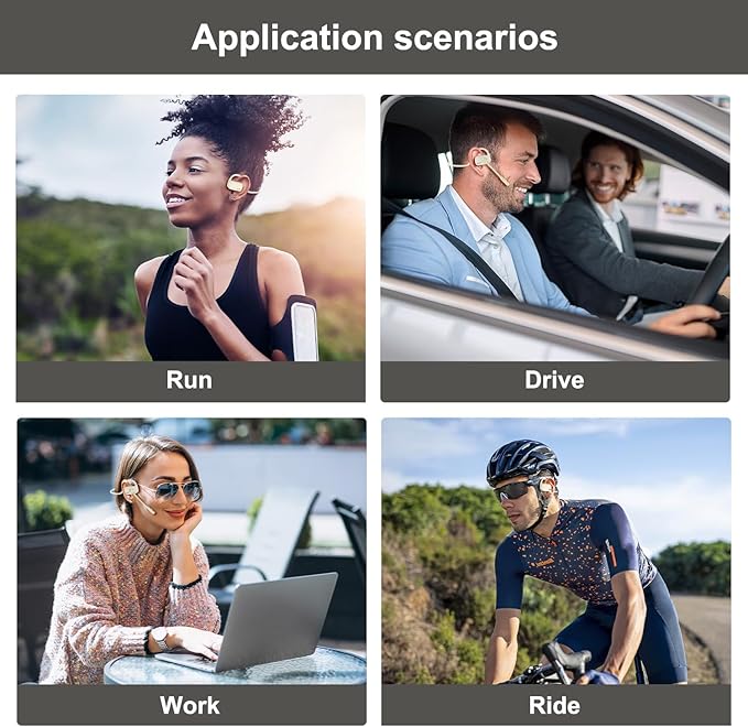 Bluetooth Headphones, Bluetooth V5.4 Wireless Headphones with Noise Cancelling Mic, 12H Playtime, 15.4mm Diaphragm Driver, Open Ear Headset for Office Meeting Running Cycling Driving (Beige)