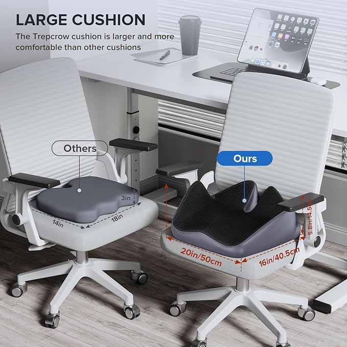 Seat Cushion,Office Chair Cushion Pressure Relief Seat Cushion for Tailbone Pain,High-Density Memory Foam Ergonomic Cushions Long Sitting,for Office Chair Car Seat,with Anti-Slip Base,All Day Comfort
