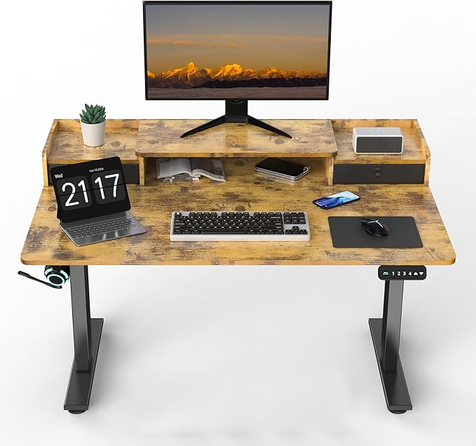 48 x 30 Inch Electric Standing Desk with 2 Drawers, Adjustable Height Widened Stand Up Desk with Storage, Sit to Stand Ergonomic Workstation for Home Office, Rustic Brown