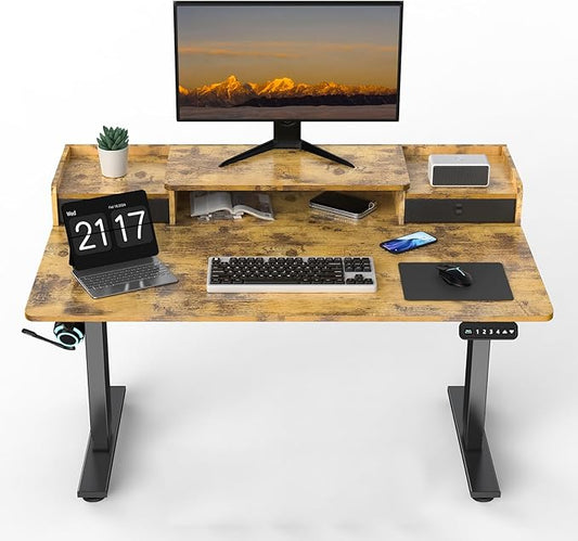 48 x 30 Inch Electric Standing Desk with 2 Drawers, Adjustable Height Widened Stand Up Desk with Storage, Sit to Stand Ergonomic Workstation for Home Office, Rustic Brown