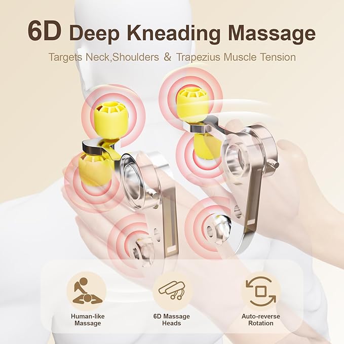 Shiatsu Back and Neck Massager with Heat, Cordless Shoulder Massager Pillow Rechargeable, 6D Kneading Neck Massage Pain Relief deep Tissue Gifts for Men Women Mom Dad
