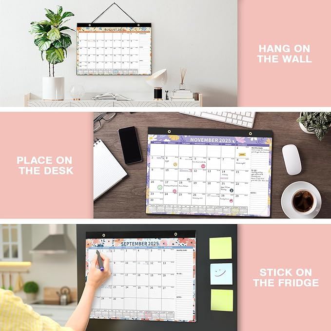 Ospelelf Desk Calendar 2025-2026, Magnetic Fridge Wall Calendar, 18 Month Monthly Large Calendar Planner with Plastic Cover 17" X 12", July 2025 to December 2026 Ditsy Floral