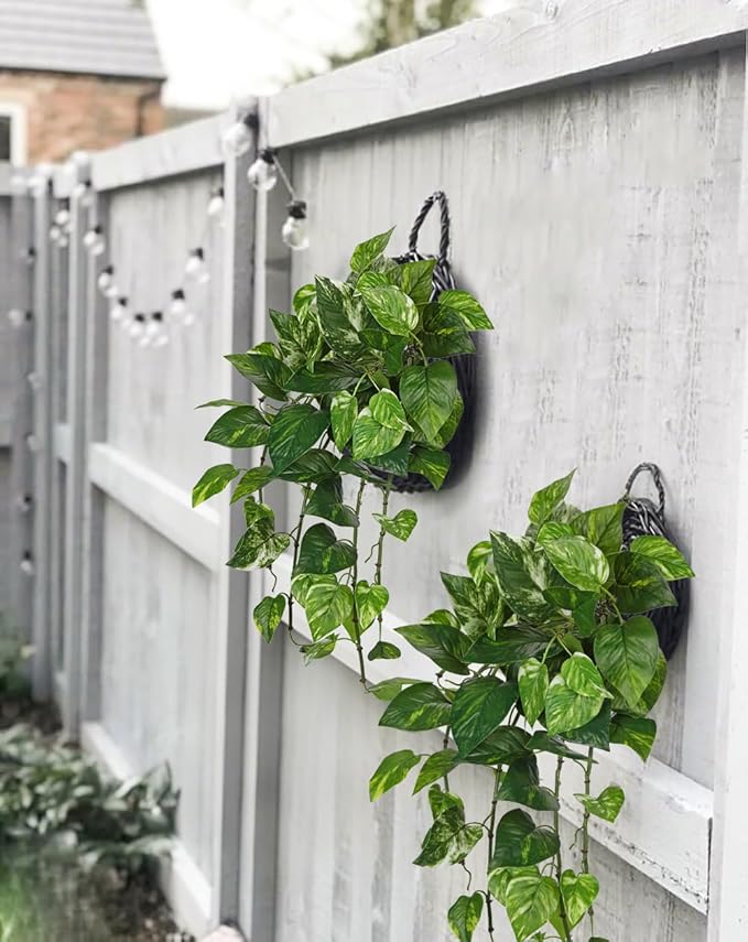 Hollyone Artificial Pothos Hanging Plants 25" Fake Ivy Vine Faux Ivy Pothos Leaves Hanging Plant Greenery for Wall House Room Patio Indoor Outdoor Home Shelf Office Wedding Decor