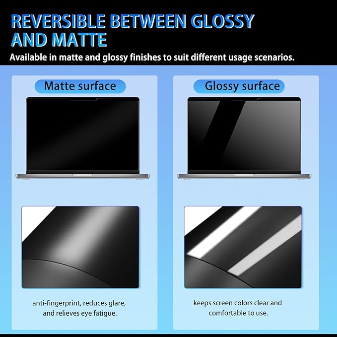 Magnetic Privacy Screen 16" 16:10 for Laptops - 2-Sided Removable Anti-Peeping/Anti-Glare, Blue Light Block, UV Protect, Reduce Strain, Fits Chromebook/Lenovo/HP/Dell/Acer/ASUS/XPS