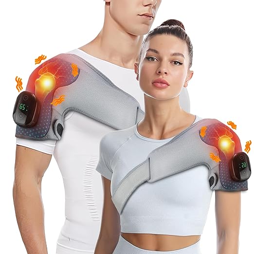 Upgrade Electric Shoulder Wrap for Men Women, Shoulder Heating Pad with Heat Settings/Massager/Timer Modes, Heated Shoulder Braces for Shoulder Deep Issues, Cordless Heating Pad