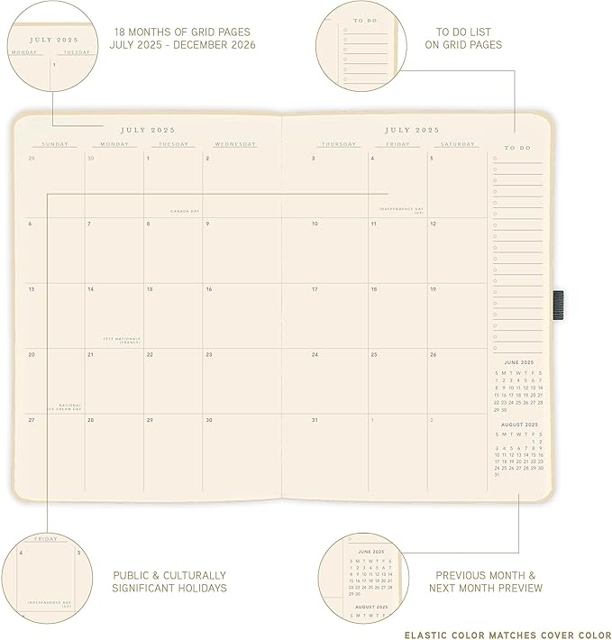Graphique 2026 Apollo Business Planner | 18 Month Organizer, July 2025 - Dec. 2026 | Weekly & Monthly Spreads | To-Do List & Note Pages | Pen Loop | Vegan Leather | Silver | 6” x 8”