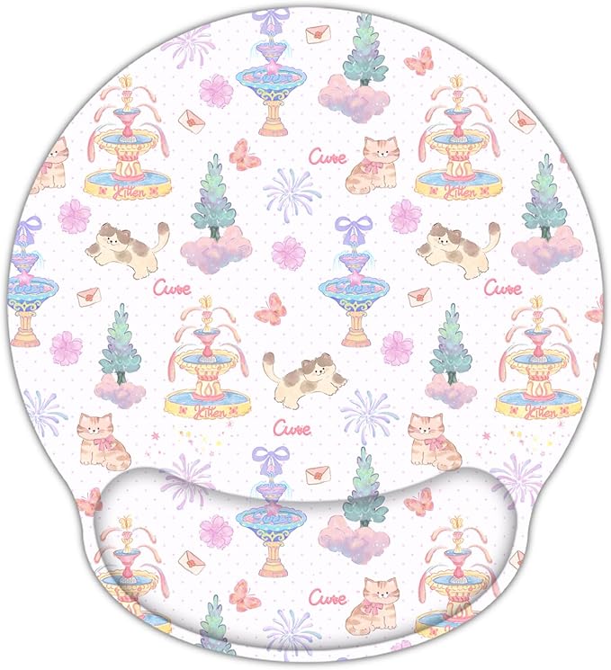 RICHEN Ergonomic Mouse Pad with Wrist Support,Non-Slip Rubber Base for Computer Laptop & Mac,Lightweight Rest for Home,Office & Travel (Cute Kitten)
