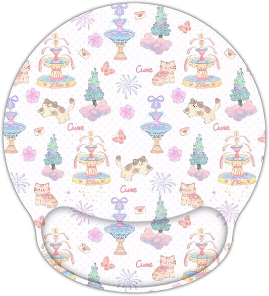 RICHEN Ergonomic Mouse Pad with Wrist Support,Non-Slip Rubber Base for Computer Laptop & Mac,Lightweight Rest for Home,Office & Travel (Cute Kitten)