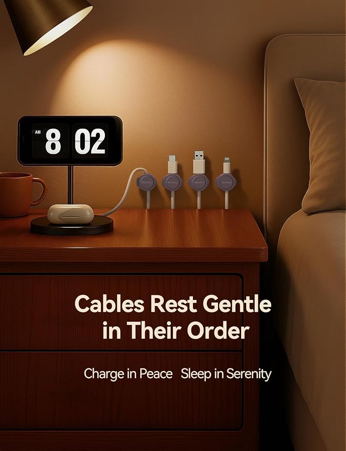 8-Pack Silicone Cord Organizer Magnetic Cable Clips, Adhesive Cable Management Under Desk Wire Hider, FLYLEAD Desktop Cable Organizer for Phone, Office Workspaces Desk Organization Home Accessories