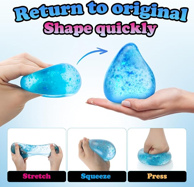 Fidget Toys Stress Cube for All Ages: 4 Pack Cube Squishies Anxiety Stress Relief, Ice Squishy Drop Malt Sugar Balls, Soft Sensory Calming Toys for Kids, Teens and Adults Party Favors, 4pcs
