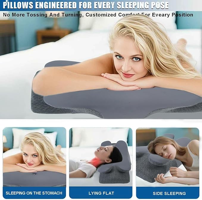 Memory Foam Pillows Cooling Cervical Pillow for Neck and Shoulder Pain Relief Ergonomic Contour Bed Pillow for Side Sleep Stomach Sleeping and Back Sleeper (Dark Grey, King-25.2''Lx15.7''Wx5.5''H)