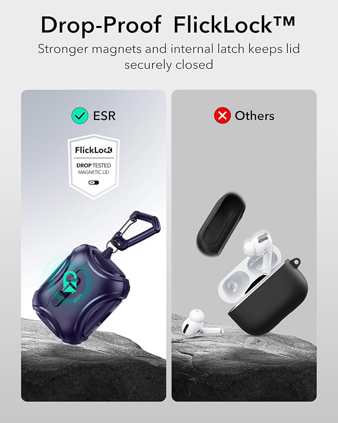 ESR for AirPods Pro 2 Case (2023/2022/2019, 2nd/1st Gen), Compatible with AirPods Pro 2nd Generation (USB-C/Lightning Cable), Effortless MagSafe, Drop-Proof Lock, Easy Open, Cyber Series,Purple