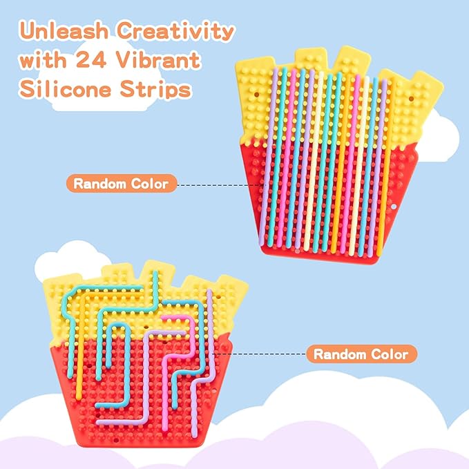 2 Pack Sensory Activity Board with 24 Random-Color Strings, Double-Sided Silicone Sensory Fidget Toy for Kids and Adults with Autism, ADHD, Silent, Stress Relief, Calming, Focus, Gift for Girls Boys