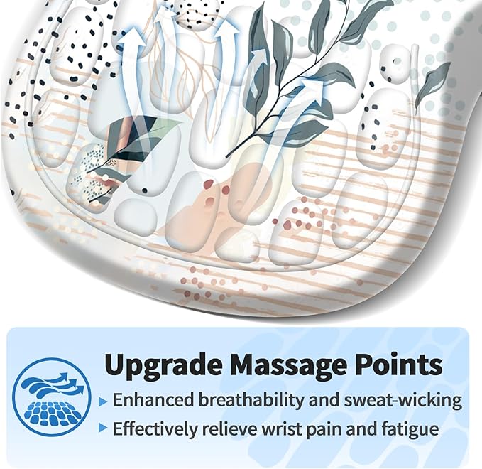 Ergonomic Mouse Pad with Wrist Rest Support, Mousepad with Comfortable Memory Foam Wrist Rest and Non-Slip PU Base for Pain Relief, Computer, Laptop, Office, Home (Boho Leaves)