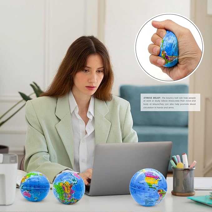30PCS Globe Stress Ball,2.5Inch Earth Bouncy Ball, Foam Squeeze Balls,Earth Stress Balls Toy for Finger Toy School Supplies Adult Kids Children Party Favors Exchange Gifts