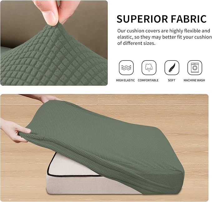 Easy-Going Stretch Individual Chair Couch Cushion Cover Sofa Cushion Furniture Protector Sofa slipcover Soft Flexibility with Elastic Bottom (3-Piece Sofa Cushion Cover, Greyish Green)