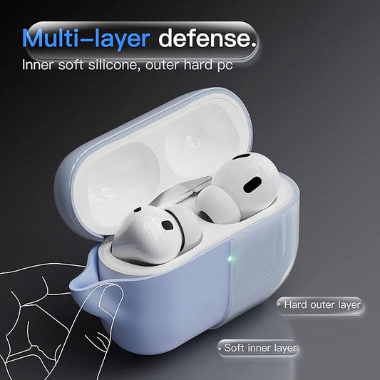 Case for AirPods Pro 3 Never-Sretch-Out DamonLight Shock-Proof Protective Semi Hard Silicone Case Compatible with Apple Airpods Pro 3rd Generation (Ice Blue)