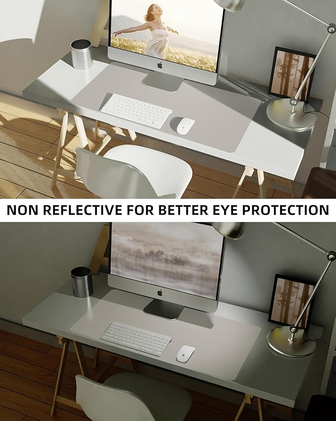 Leather Desk Pad Blotter,Mouse Pad,Office Desk Mat, Non-Slip PU Leather Desk mat,Large Desk mat,Waterproof Keyboard mat for Office/Home/Decor (Light Grye,35" x 17")