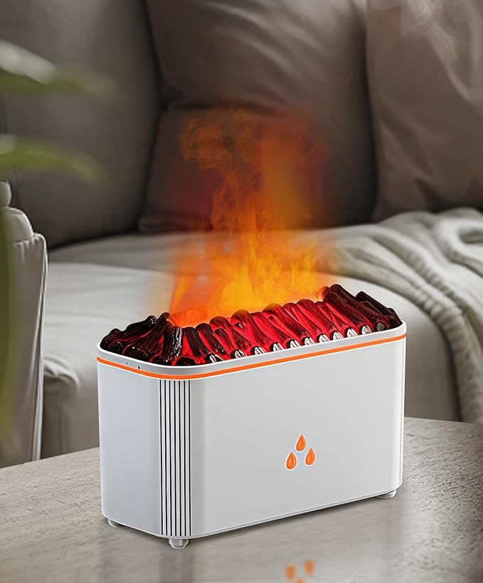 Essential Oil Diffuser, Fireplace Flame Aromatherapy Diffuser, 7 Color Changing Light, Aromatherapy Humidifier with Auto Shut-Off for Home, Bedroom, Yoga, Spa(White)