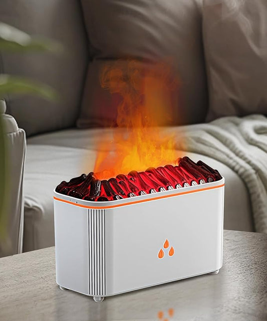 Essential Oil Diffuser, Fireplace Flame Aromatherapy Diffuser, 7 Color Changing Light, Aromatherapy Humidifier with Auto Shut-Off for Home, Bedroom, Yoga, Spa(White)