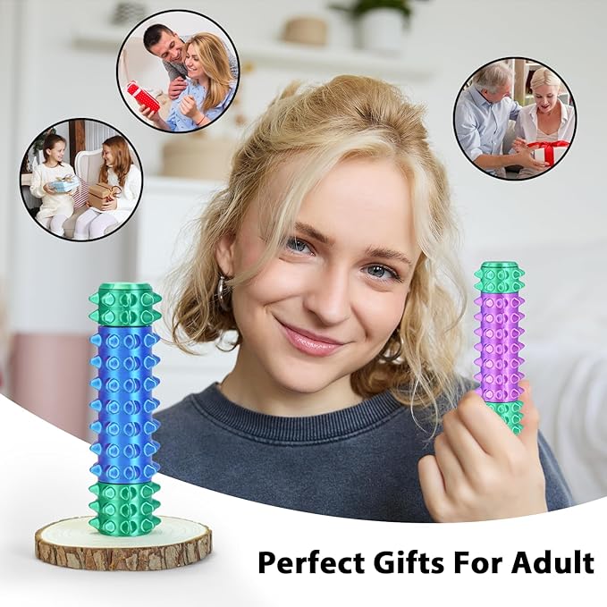 Little Pain Stim Ouchies Fidget Toys for Adults,3D Printed Spiky Pain Stim, Sensory Fidget for Stress & Anxiety Relief, ADHD, Autism,Office Desk Toys, Gifts for Men & Friends (Purple Green)