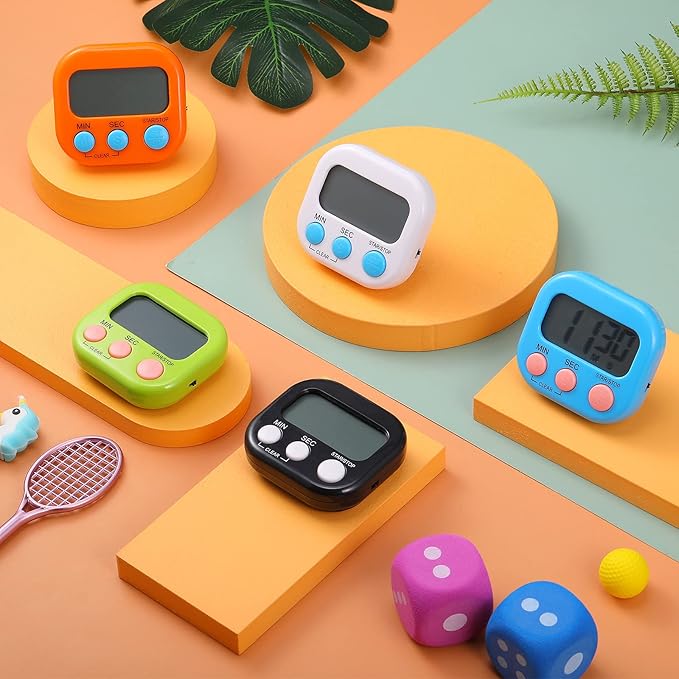 Weewooday 6 Pcs Magnetic Digital Timers for Classroom Multi Function Electronic Kitchen Timer Large Digits Countdown Stopwatch Loud Alarm for School Learning Cooking Study Work Game (6 Colors)