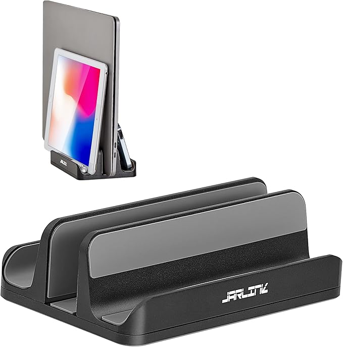 JARLINK 3-in-1 Design Vertical Laptop Stand Holder, Aluminum Laptop Stand for Desk with Adjustable Dock, Space-Saving Organizer Compatible with All MacBook, Samsung, HP, Dell, Chrome Book (Black)