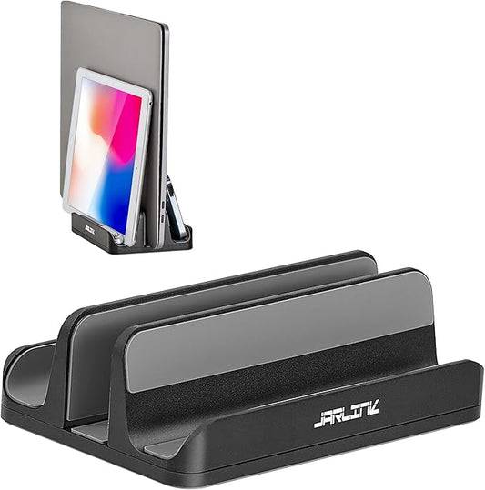 JARLINK 3-in-1 Design Vertical Laptop Stand Holder, Aluminum Laptop Stand for Desk with Adjustable Dock, Space-Saving Organizer Compatible with All MacBook, Samsung, HP, Dell, Chrome Book (Black)