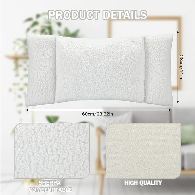 Queekay Fleece Lumbar Support Pillow 3 Section Back Pillow Office Chair for Back Support Comfortable Lumbar Cushion for Car Seat Pain Relief Sofa Rest(White)