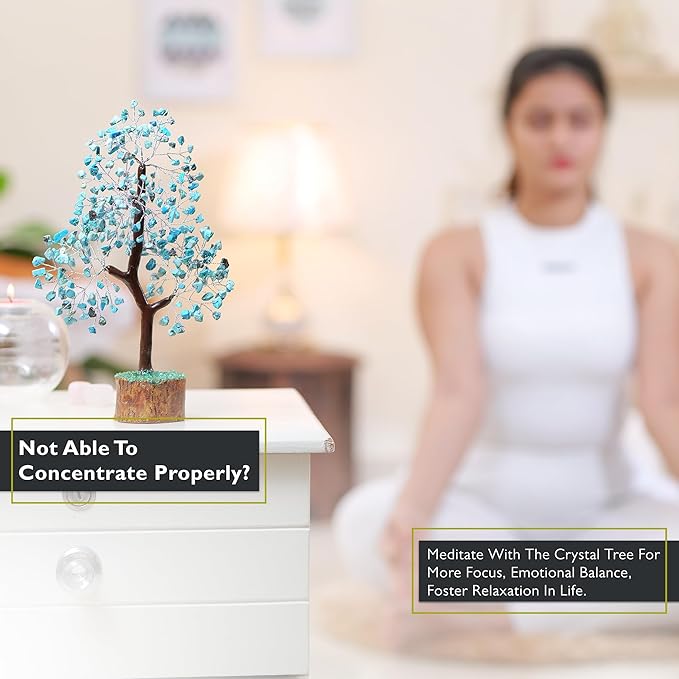 FASHIONZAADI Turquoise Crystal Tree, Gemstone Tree Home and Office Decor, Good Luck Gifts, Crystals Decor, Housewarming Gifts