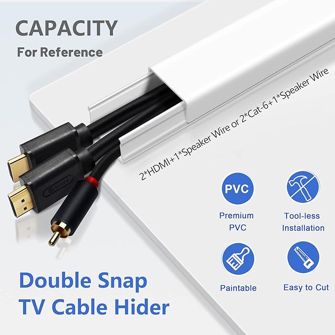 102in TV Wall Cord Hider, Cord Covers for Wall Mounted TV, Paintable TV Cable Hider Wall Kit, PVC Wire Hiders for TV on Wall, Cable Cover Wall Wire Cover, Cable Raceway White, 6X L17in W0.95 H0.59in