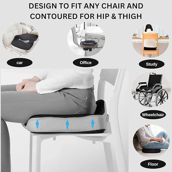 Large Memory Foam Seat Cushion for Office Chair, Wheelchair, Ergonomic Chair Cushion for Hip Pain, Ideal for Sciatica, Back Pain Relief, Tailbone Support, Booster Seat, Removable & Washable Cover