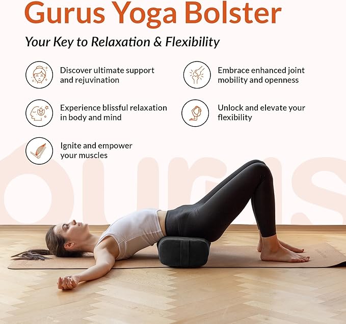 Gurus Super Soft & Firm Yoga Bolster Pillow - Lightweight, Easy to Carry with Handles - Rectangular, Machine Washable Cover