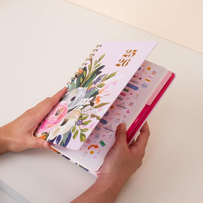 Orange Circle Studio Academic Planner 2025-2026, Amazon Exclusive, Bella Flora, Tri-Tab Planners, 17-Month Triple-Section, August 2025 to December 2026, 9.6" x 7", Weekly Monthly Planner Calendar for School or Work, Note Pages