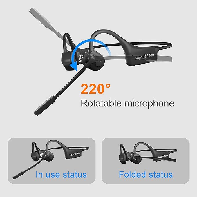 Bone Conduction Headphones Bluetooth with mic Open Ear Wireless Headphones Noise canceling Computer headsets with mic for Clear Hand Free Calls multipoint Connection Fast Charging
