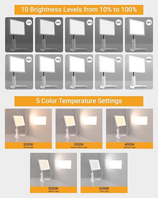 Light Therapy Lamp, 12000 Lux Full Spectrum 3 in 1 Therapy Lamps UV-Free LED Sunlight, Adjustable 10 Brightness 5 Color Modes, Timer, Height, Angle& Detachable Stand, White