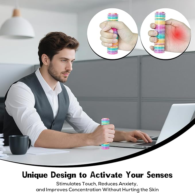 Little Pain Stim Ouchies Fidget Toys for Adults,3D Printed Spiky Pain Stim, Sensory Fidget for Stress & Anxiety Relief, ADHD, Autism,Office Desk Toys (Black Purple+Rainbow)